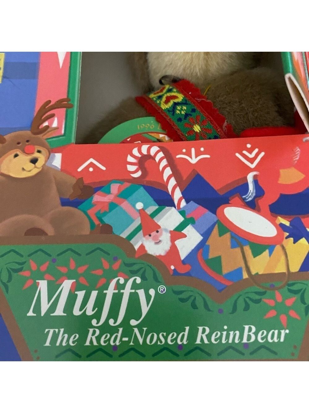 NWT NIB Muffy Plush Stuffed Animal Red-Nosed ReinBear One Size Brown - Picture 2 of 6
